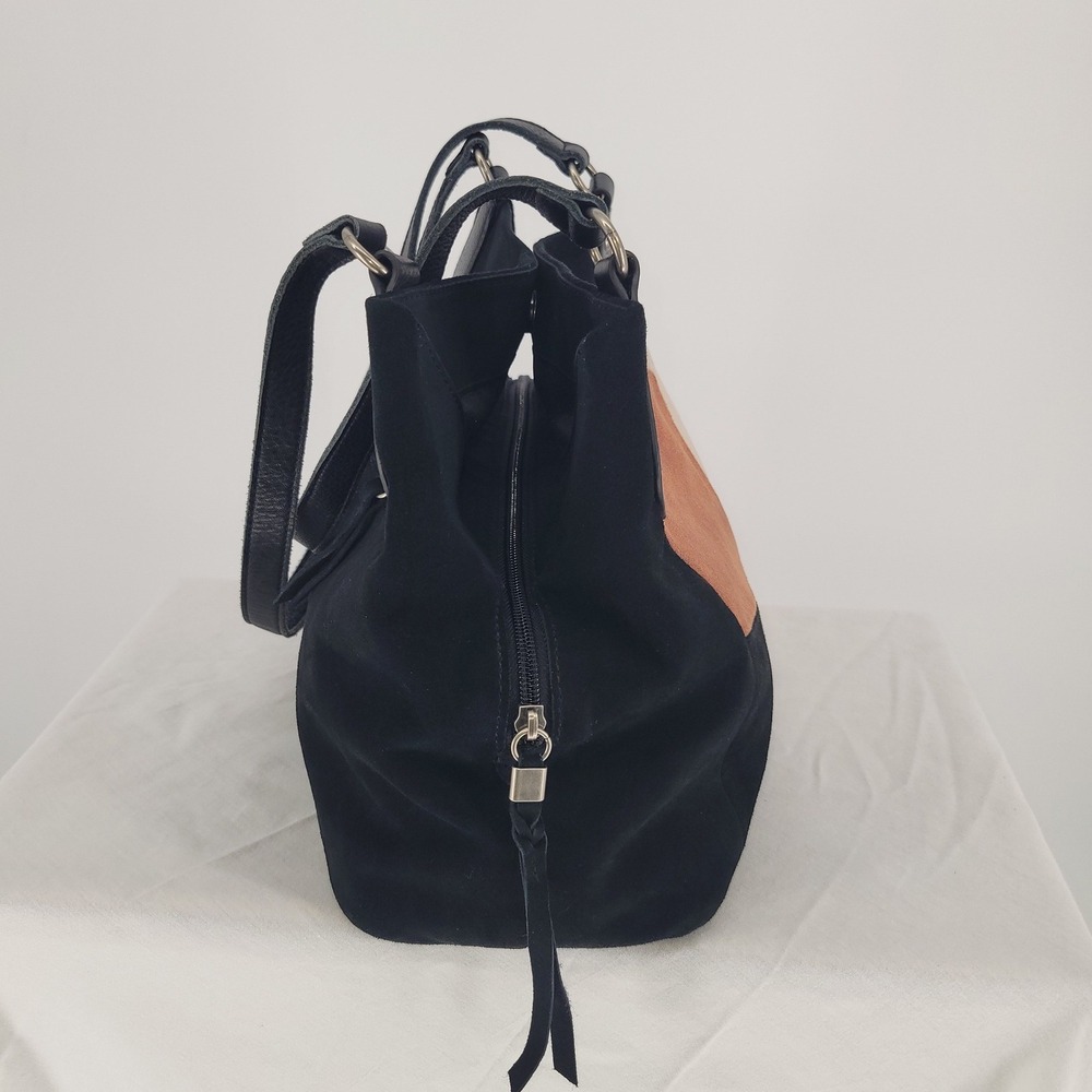 The Sak Black‎ Suede Colorblock Patchwork Tote Shoulder Bag Leather Straps Boho - Picture 5 of 9